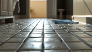 Mosaic tile floor with protective measures in place to prevent damage and wear.