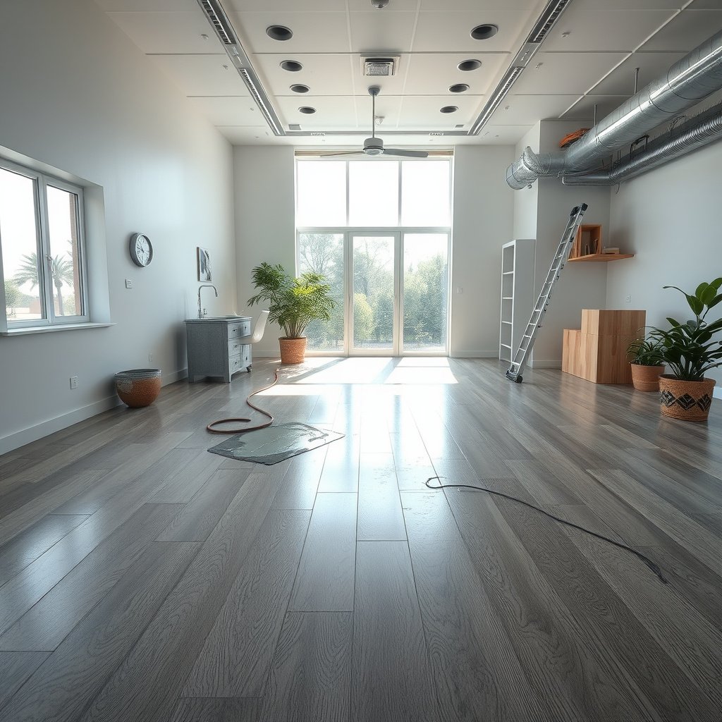 A kitchen floor showing water damage prevention strategies for vinyl flooring.