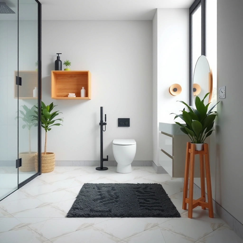 A bathroom with vinyl flooring showcasing practical steps for protection and maintenance.