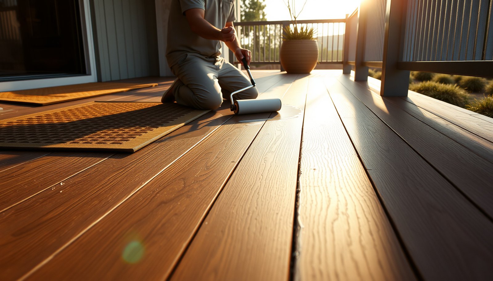 A well-maintained outdoor walkway featuring vinyl flooring with protective measures in place.