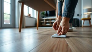 Practical tips for protecting vinyl floors in a living room setting.