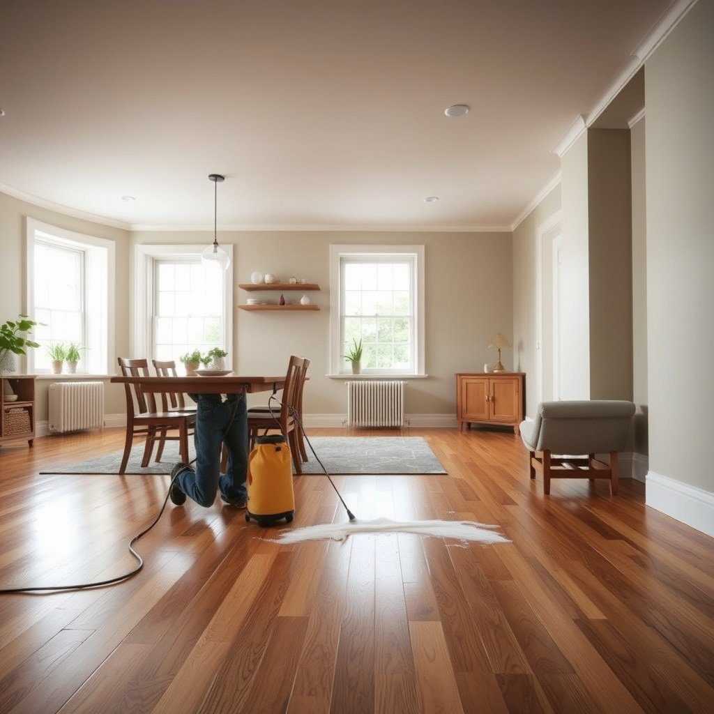 Preparation steps for removing salt residue from hardwood floors before scrubbing