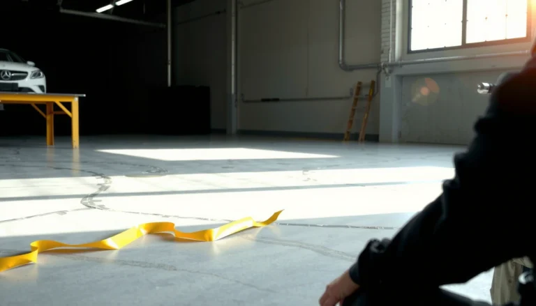 Step-by-step process of refinishing concrete floors with tools and techniques.