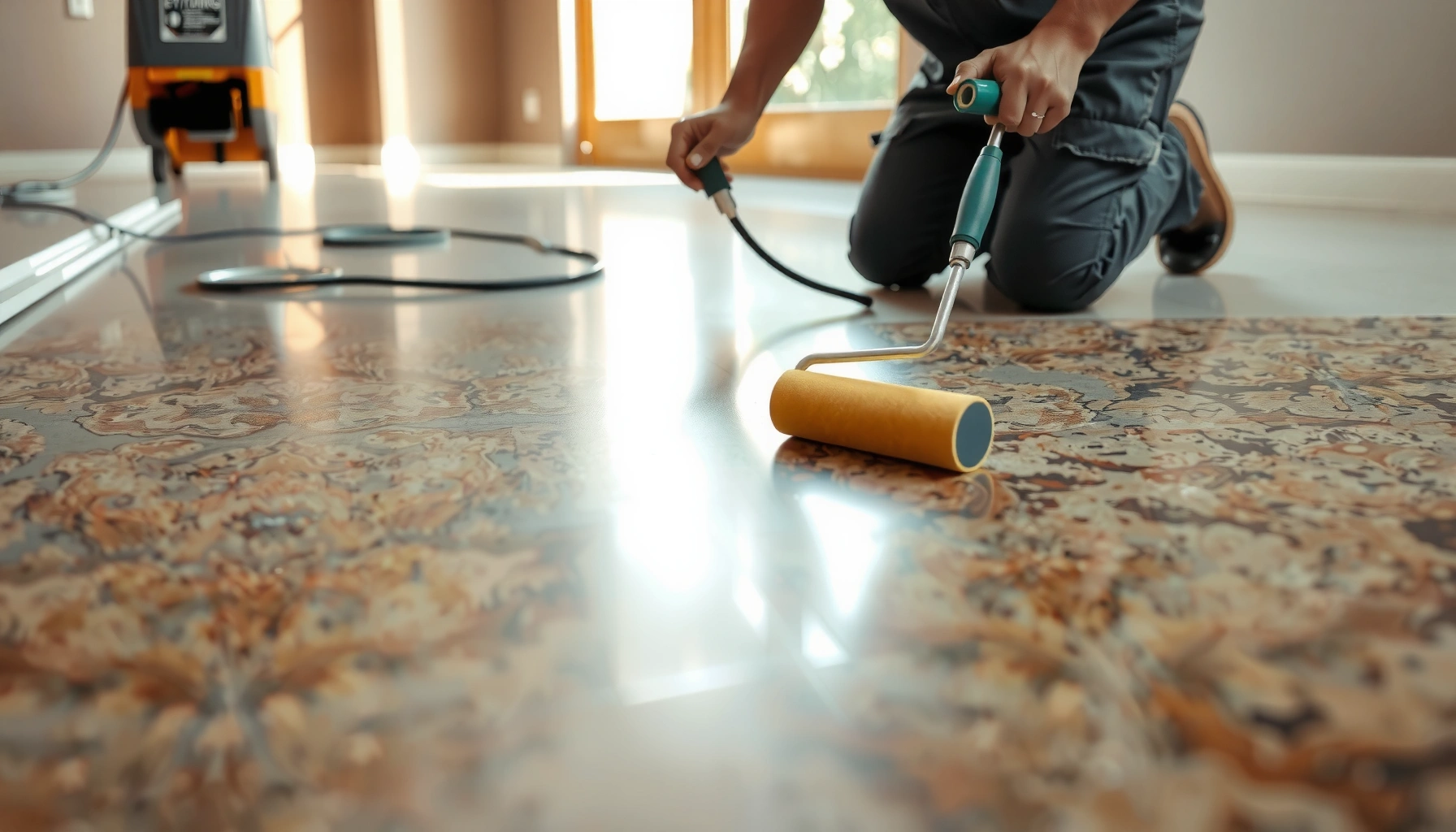 Step-by-step guide on refinishing granite floors with tools and techniques.