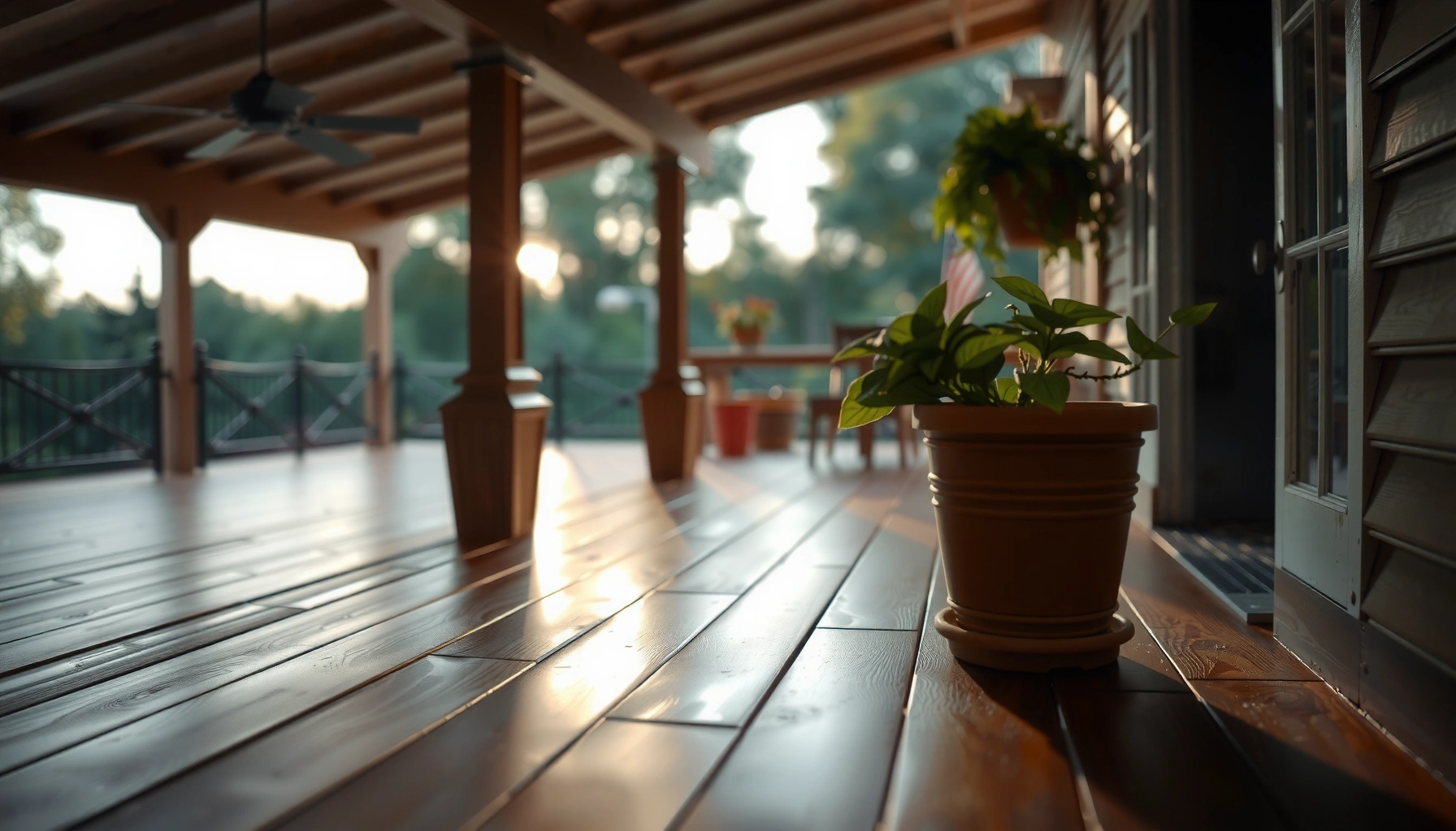 Step-by-step guide for refinishing outdoor floors with tools and materials shown in the image.