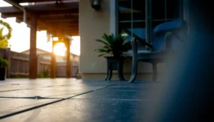 Step-by-step process of refinishing patio floors with tools and materials