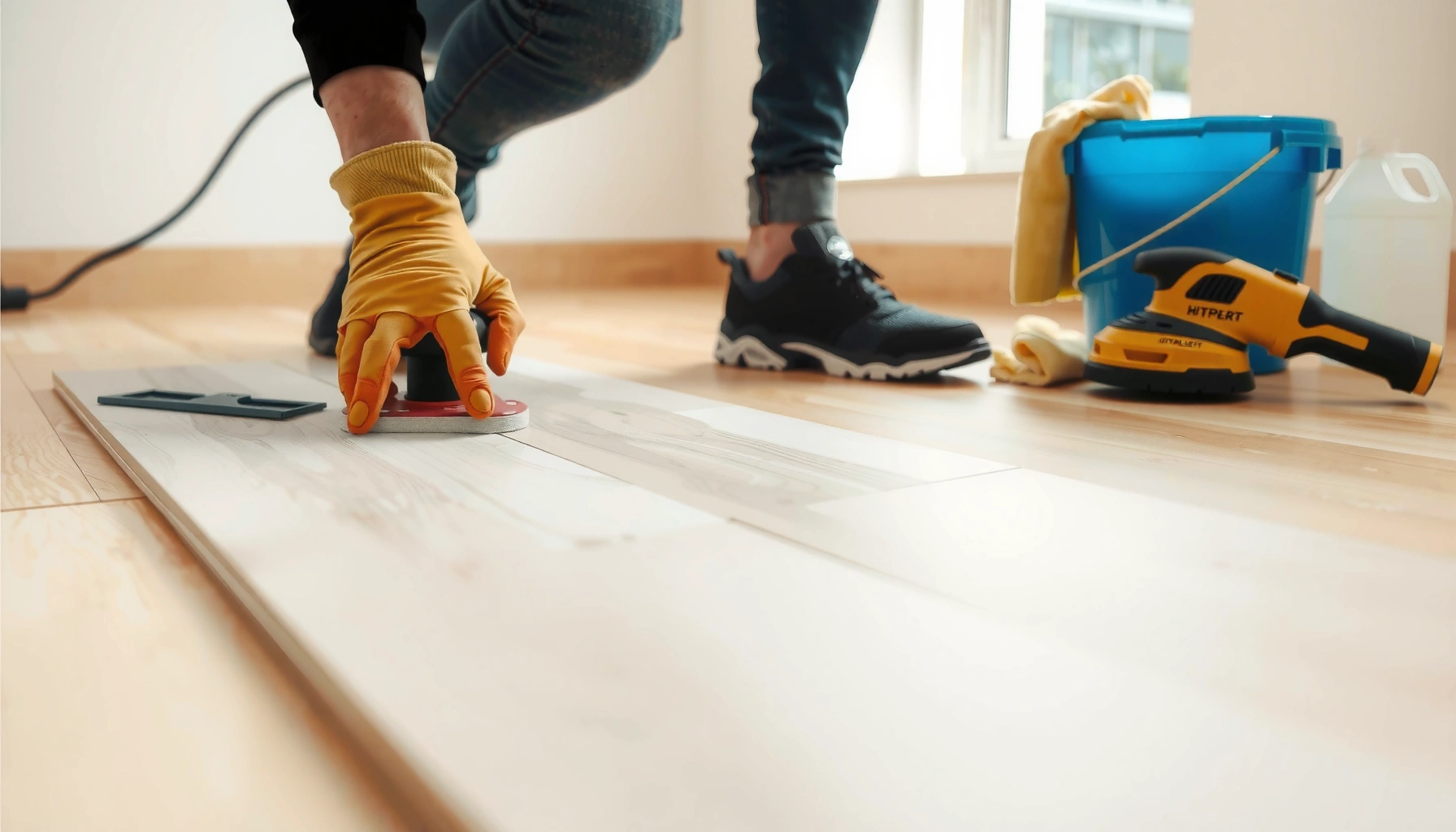 Step-by-step guide on how to refinish vinyl floors with tools and techniques.