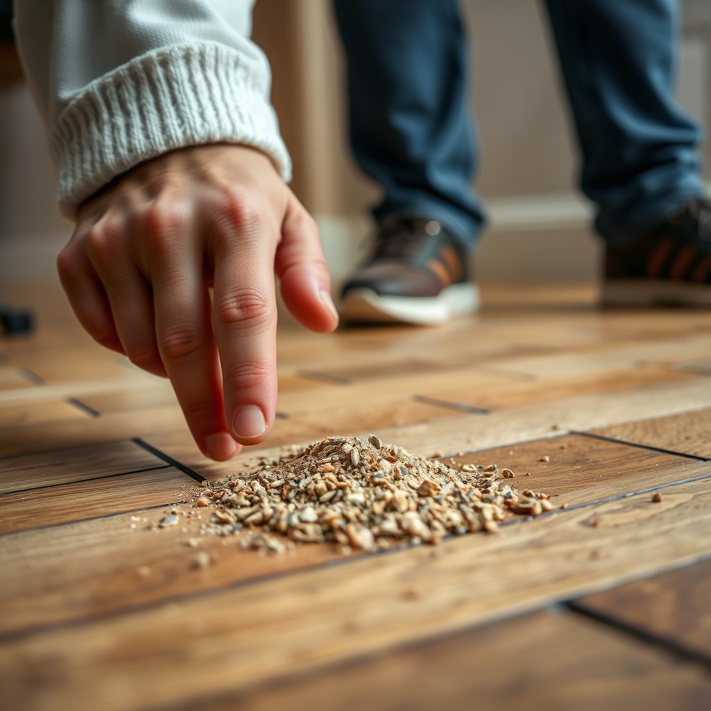 Cleaning grit from herringbone floors to prevent slipping hazards and improve safety.