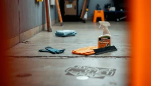Step-by-step guide on how to effectively remove adhesive from garage floors using various methods.