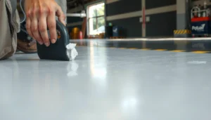 Step-by-step guide on removing adhesive from polyaspartic floors using safe methods.
