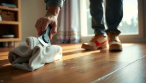 Step-by-step guide on removing adhesive from WPC floors with tools and techniques.
