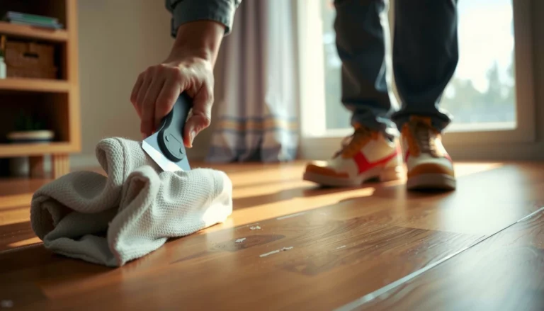 Step-by-step guide on removing adhesive from WPC floors with tools and techniques.