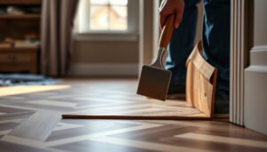 Step-by-step guide for removing chevron floors, showcasing tools and techniques.