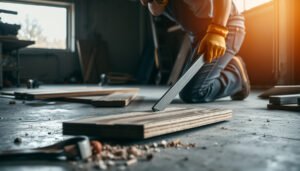 Step-by-step guide on how to remove engineered wood floors from a garage.