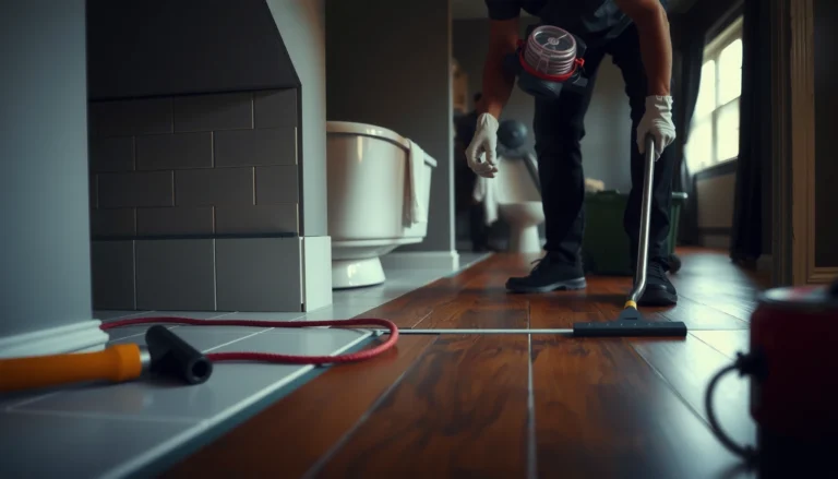 A person demonstrating how to safely remove hardwood floors from a bathroom