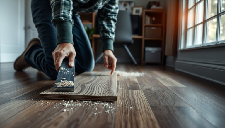Step-by-step process of removing laminate floors from a home office space