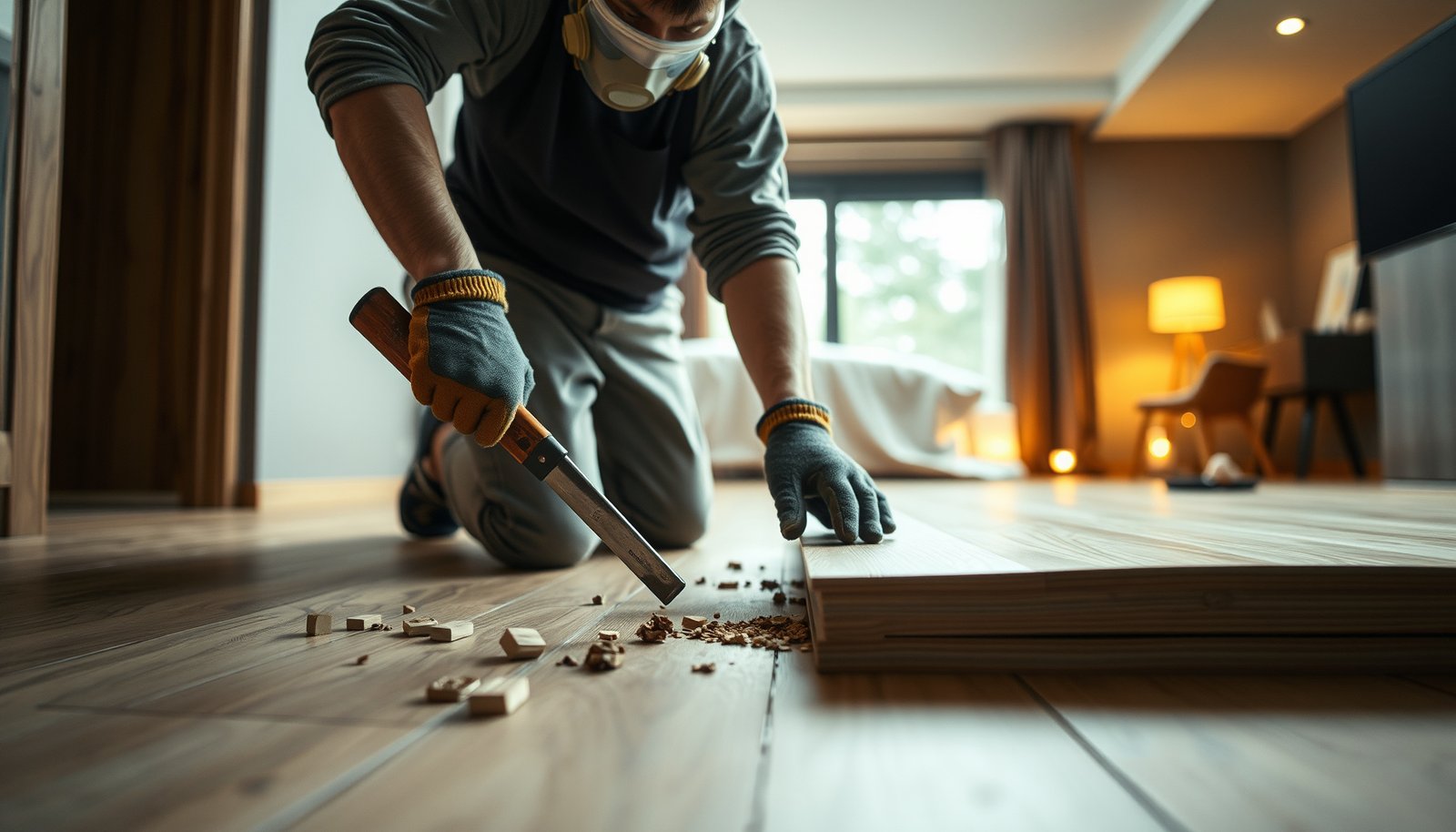 Step-by-step guide on how to remove laminate floors from a bedroom.