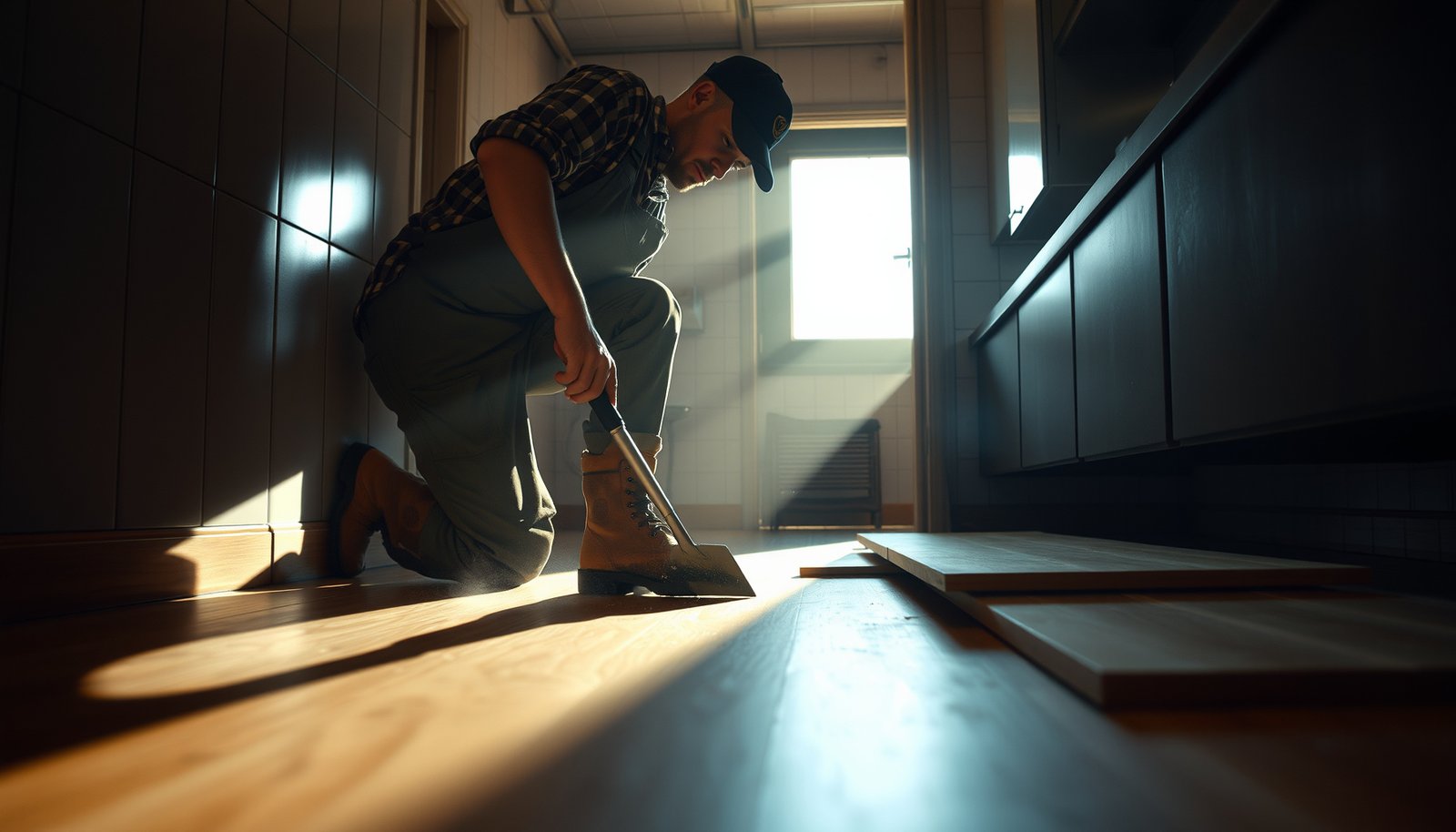 Step-by-step guide on how to remove laminate floors from a restaurant setting.