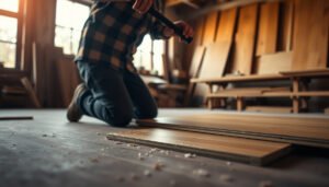 Step-by-step guide to removing laminate floors from a workshop.