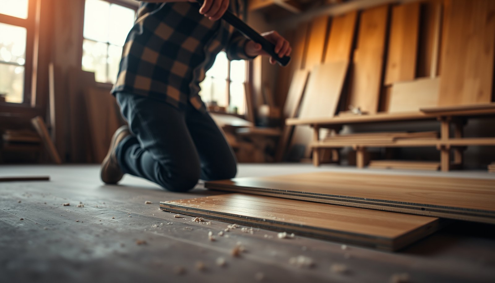 Step-by-step guide to removing laminate floors from a workshop.