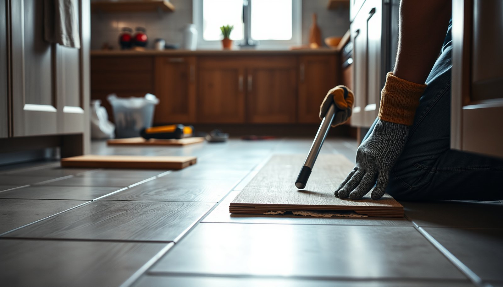 Step-by-step guide on how to remove laminate floors from a kitchen effectively.