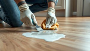 Step-by-step guide on removing paint from wood-look tile floors without damage.