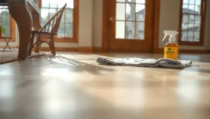 A person using a wood repair marker to remove scratches from hardwood floors.