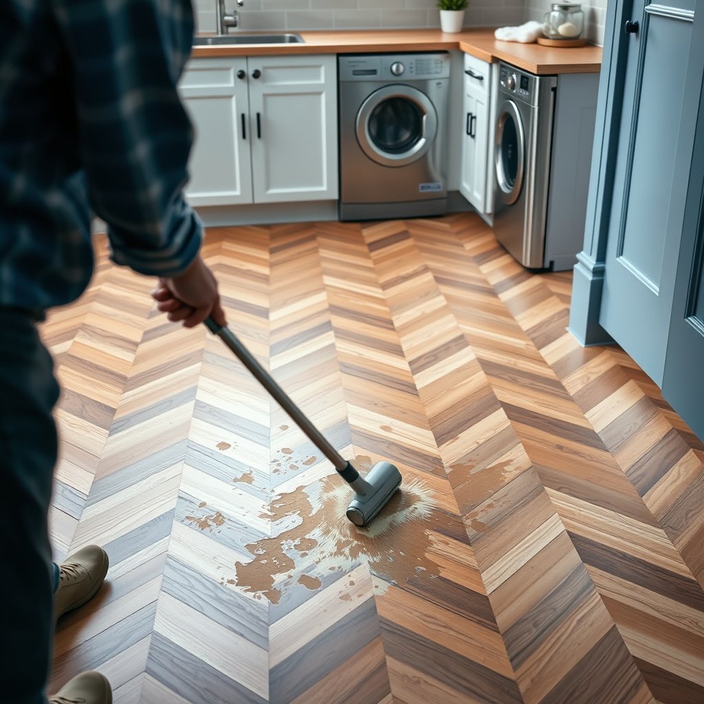 Step-by-step guide to remove grease, oil, ink, and dye stains from chevron floors.