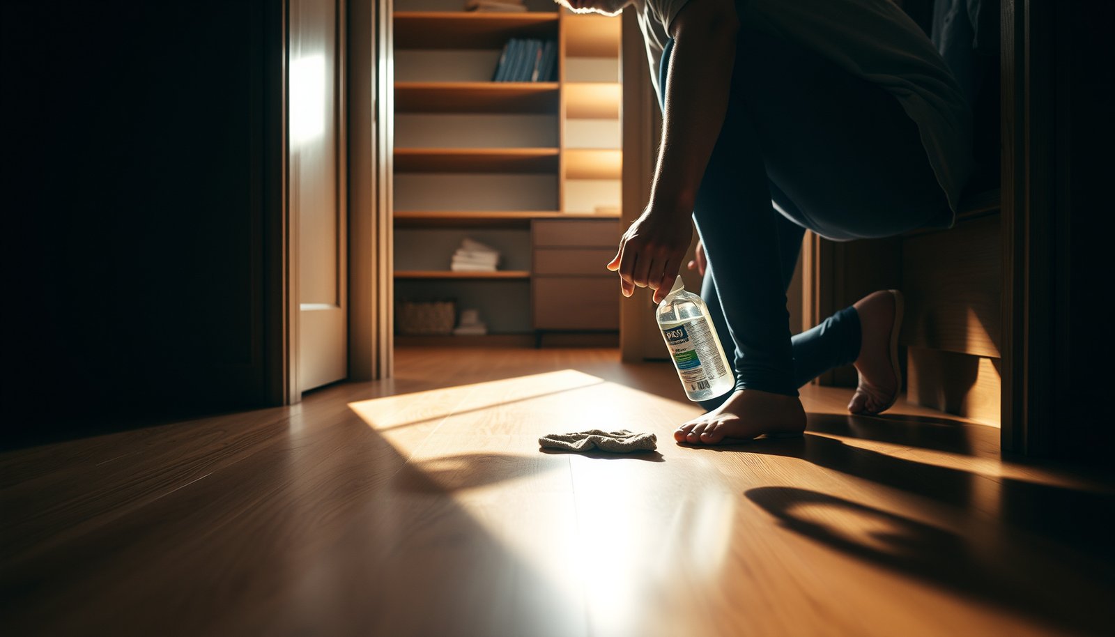 Steps to effectively remove stains from hardwood floors in a closet.
