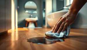 Guide on how to remove stains from hardwood floors in a bathroom quickly and effectively.
