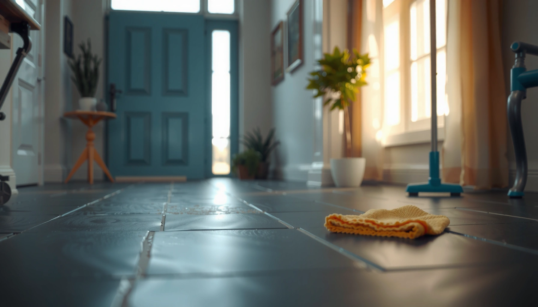 A person cleaning stains from slate floors using effective cleaning methods.