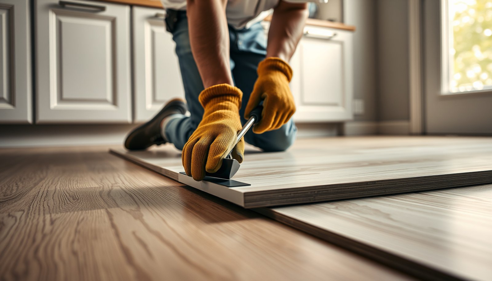 Step-by-step guide on how to remove vinyl floors from a kitchen without damaging the subfloor.