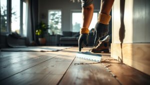 Step-by-step guide on removing vinyl floors from a living room