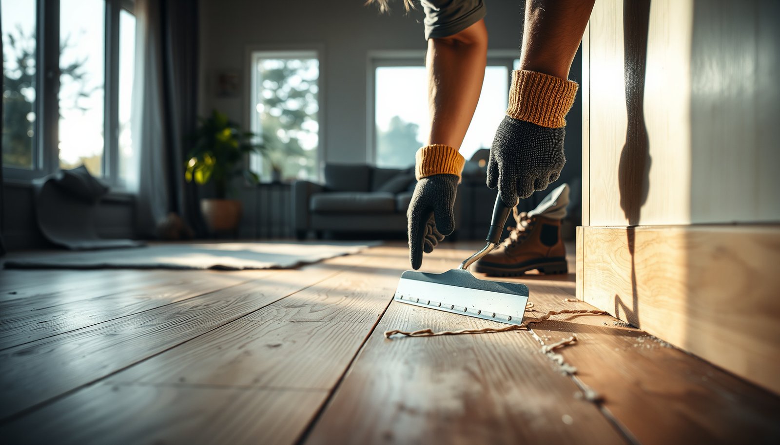 Step-by-step guide on removing vinyl floors from a living room