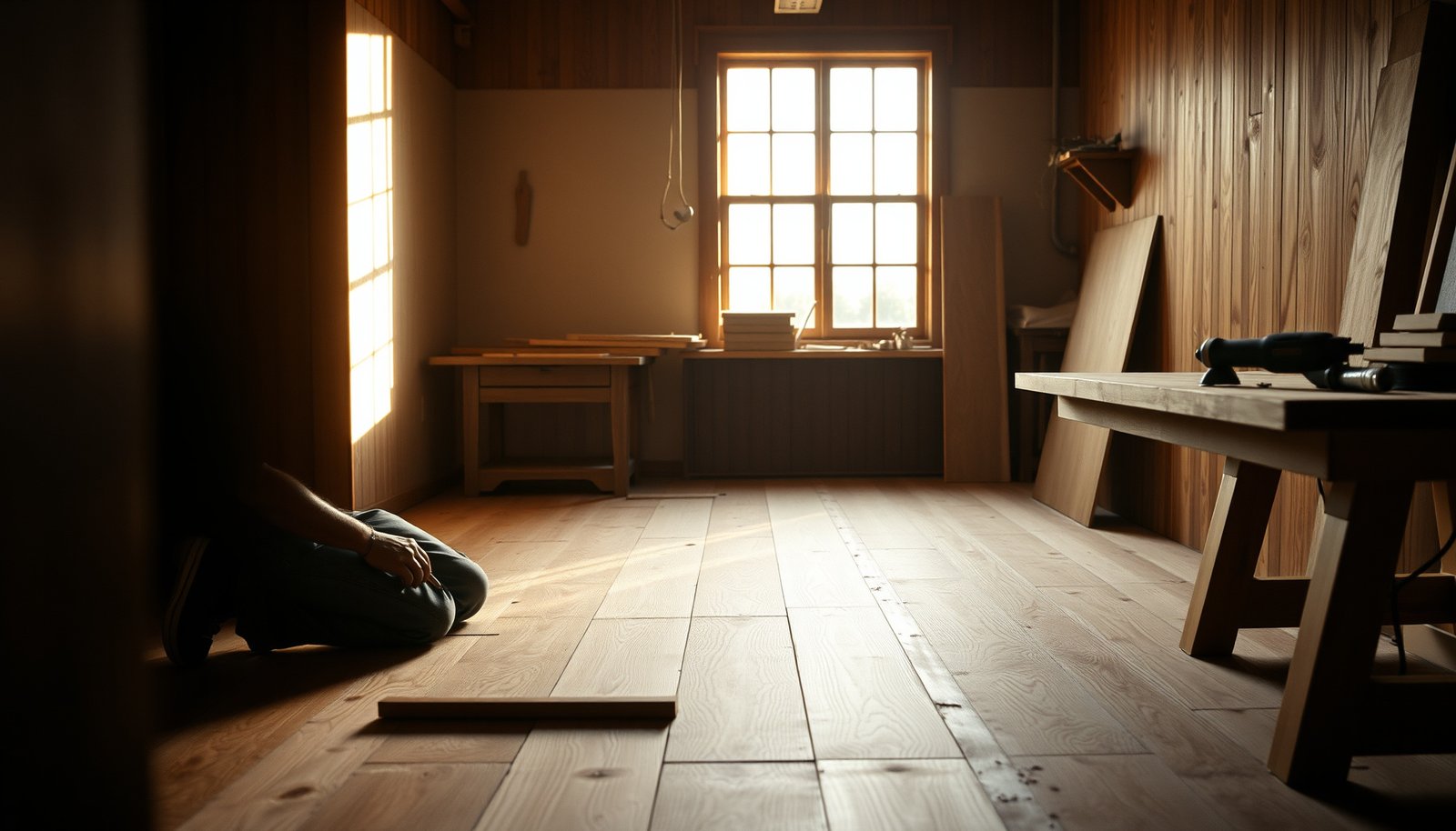 Step-by-step guide for repairing hardwood floors in a workshop setting