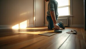 Step-by-step guide on how to repair hardwood floors in a bedroom.