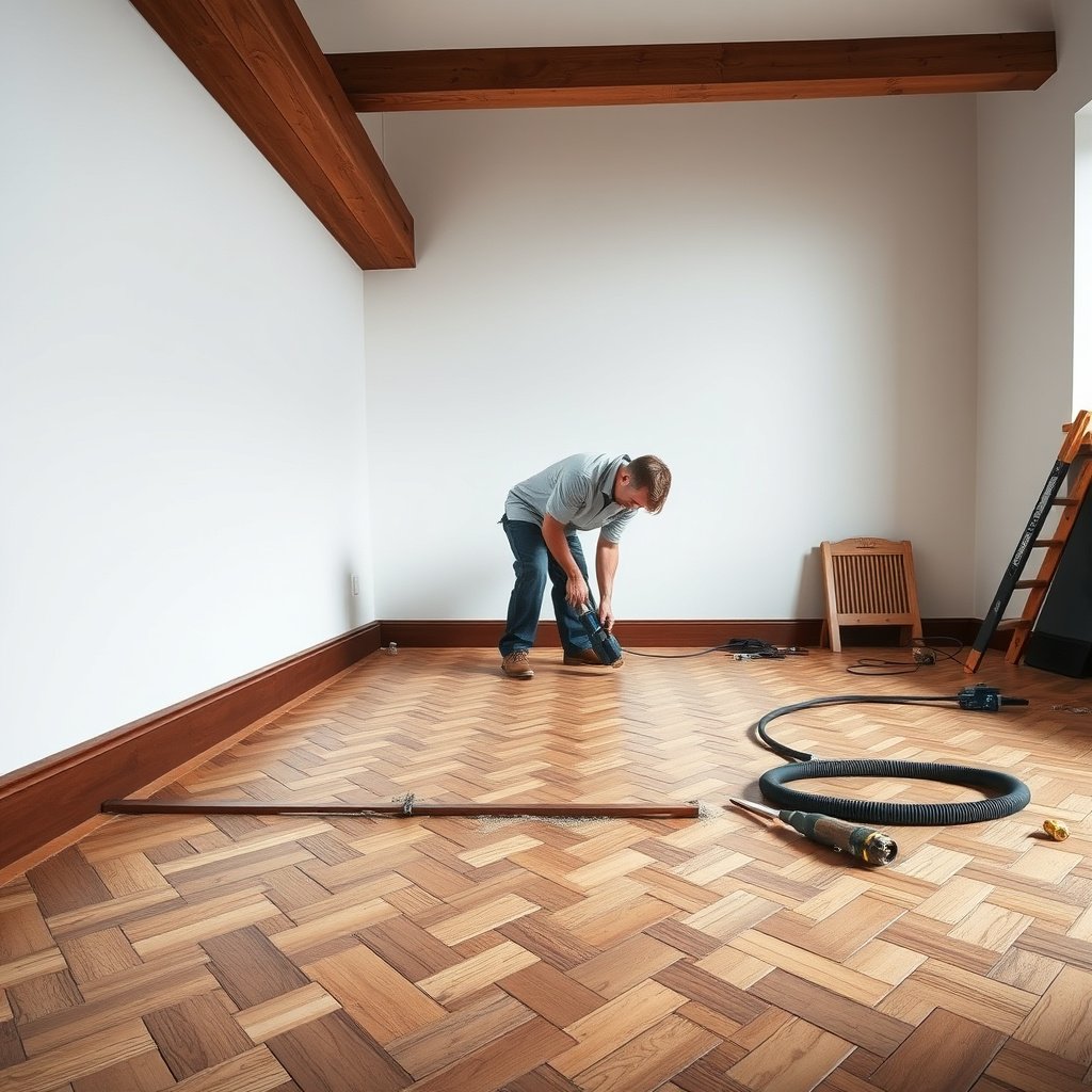 Steps to repair lifting on glued-down or engineered herringbone floors