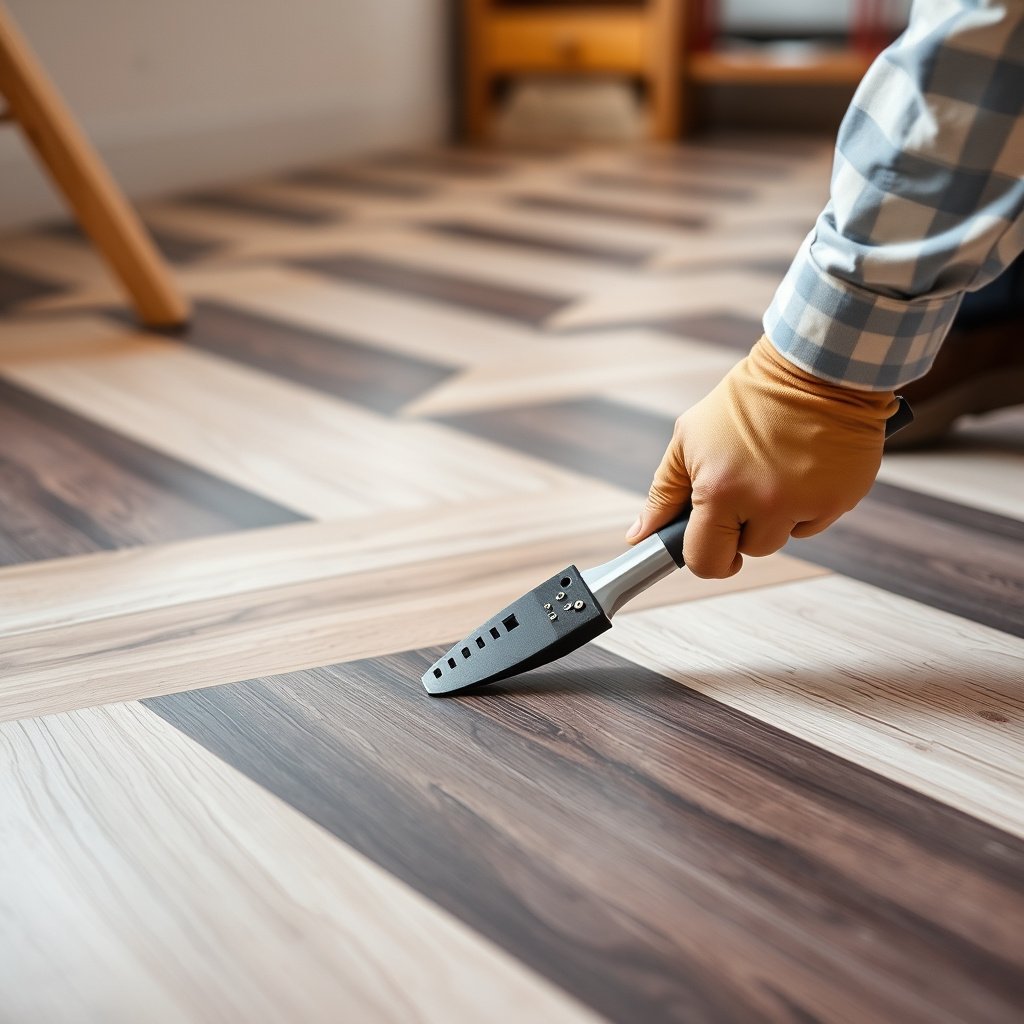 Various repair options for fixing lifting on chevron floors, showcasing different materials and techniques.