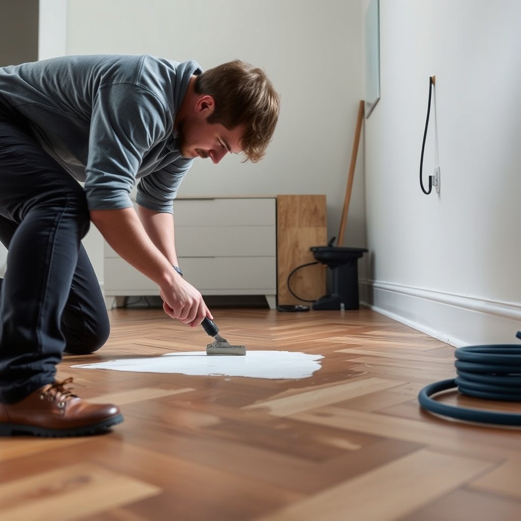 Various repair options for herringbone floors including stain, cupping, warping, gaps, and board replacement.