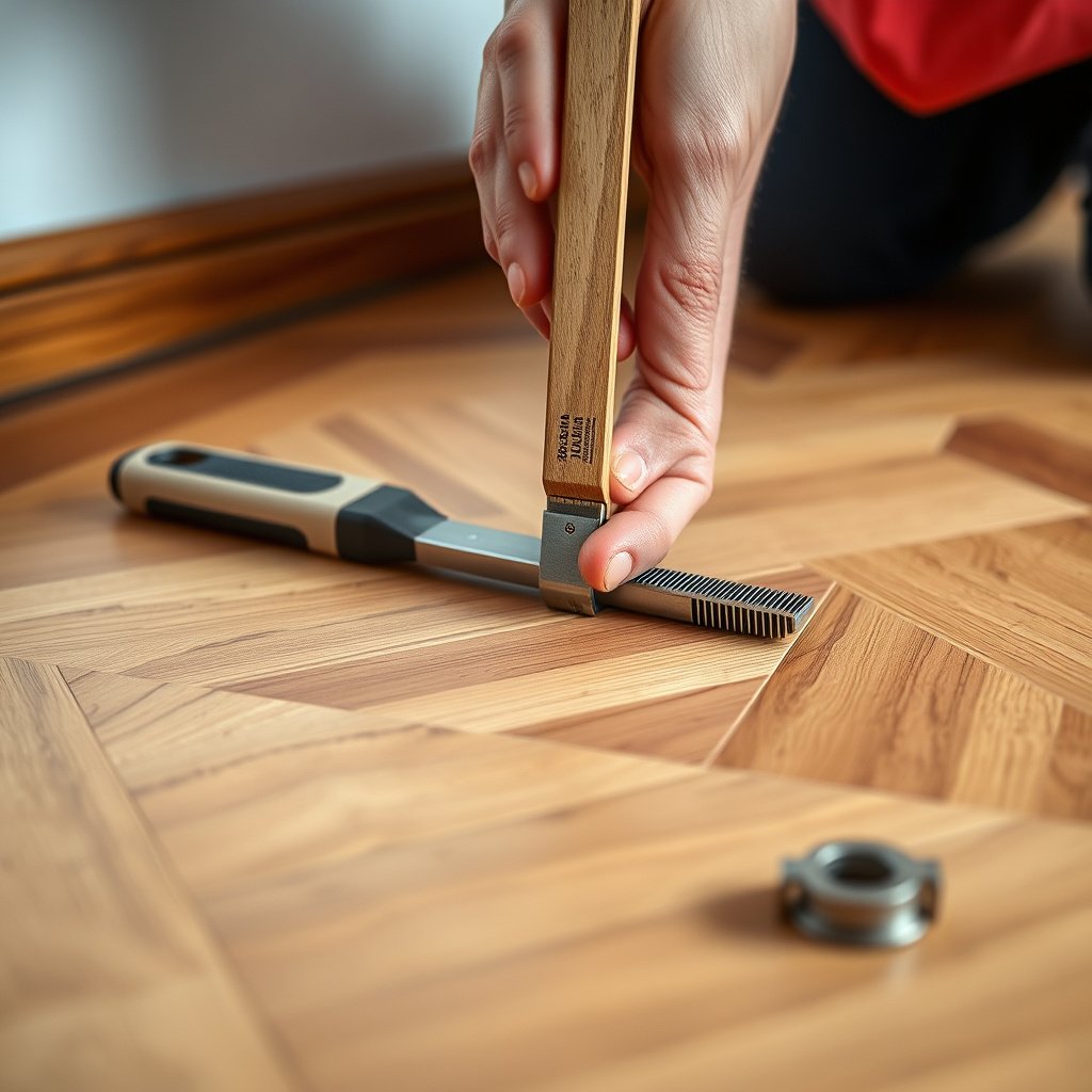 Repairing squeaky parquet floors by fastening from above for direct stabilization.