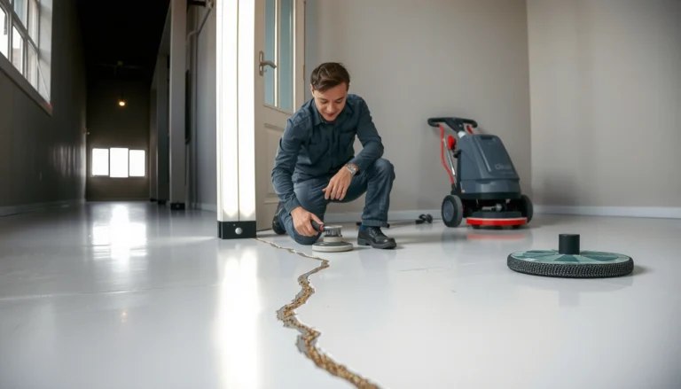 Step-by-step guide on repairing polished concrete floors with tools and techniques.