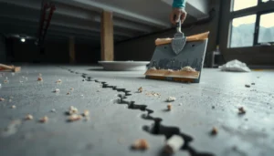 A step-by-step guide on repairing basement floors, focusing on cracks, spalling, and uneven surfaces.