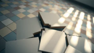 Step-by-step guide on fixing cracks in mosaic tile floors with tools and materials.