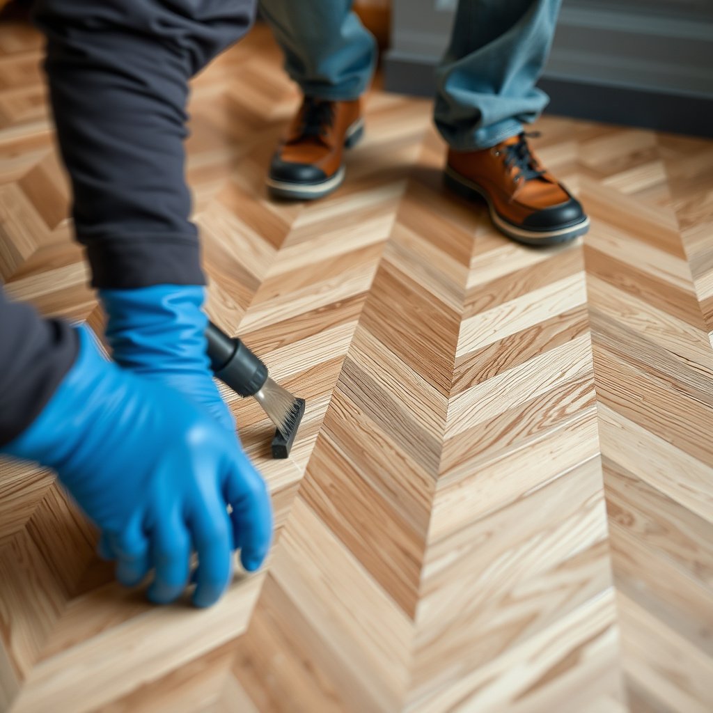 Image showing repair techniques for deeper scratches and gouges on chevron floors.