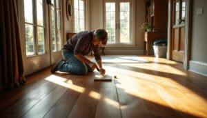 Step-by-step guide on how to repair engineered wood floors in a sunroom.