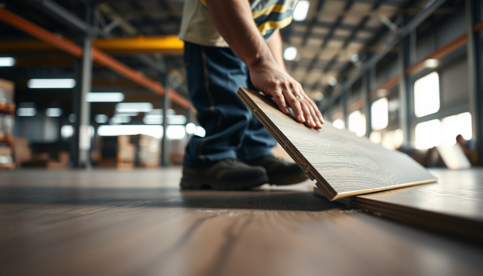 Step-by-step guide on how to repair laminate floors in a warehouse setting.