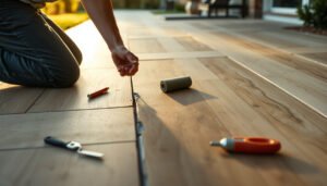 Step-by-step guide to repairing outdoor walkway vinyl floors with tools and materials.