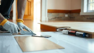 Step-by-step guide on how to repair sheet vinyl floors with tools and materials shown.