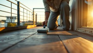 Step-by-step guide to repairing vinyl floors on a balcony with tools and materials.