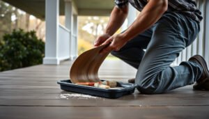 Step-by-step guide to repairing vinyl floors in a porch with tools and materials.